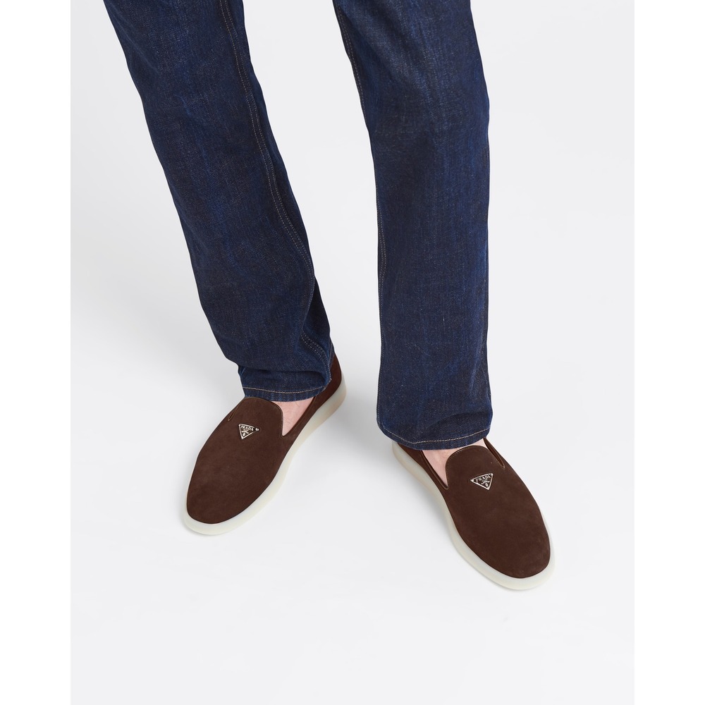 NEW Prada Men's Logo Slip-on Suede Loafers in Brown $950 - Prada Size 12 / US 13 - Picture 4 of 16